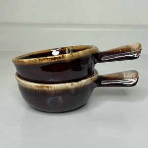 McCoy 🍲 Vintage French Onion Soup Crock Bowls Set Brown Drip Glaze Pottery ASIS